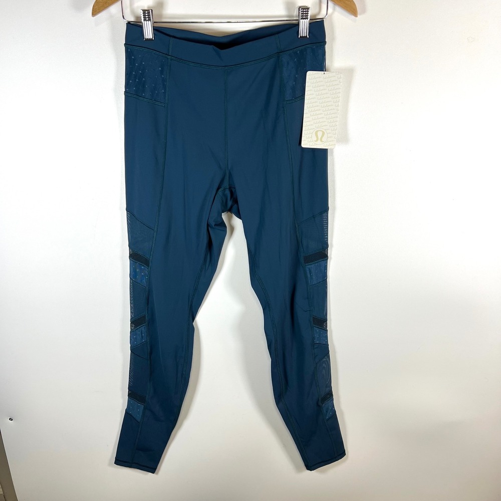 Lululemon Just Breathe Pant‎ Teal Mesh Panel High Rise Size 10 Athletic Leggings